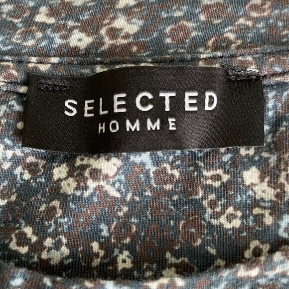 Selected Homme SLHALEX Small Flowers SS Crew Nk T Shirt Blue Wht Brown Sz M NWOT - Picture 8 of 11